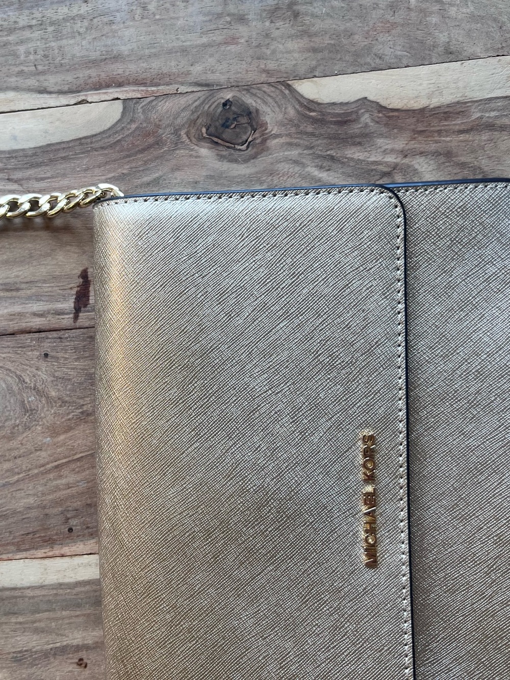 Michael Kors Metallic Gold Leather Double-Compartment Crossbody - Picture 5 of 16